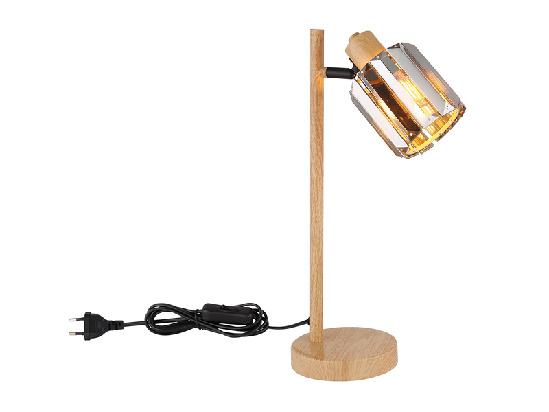 Moderne LED Tischlampe mit Lampenschirm aus Rauchglas Kristall, Höhe 40cm