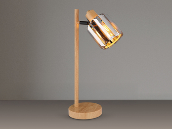 Moderne LED Tischlampe mit Lampenschirm aus Rauchglas Kristall, Höhe 40cm