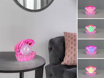 USB Muschel Tischlampe SHELLY Pink mit RGB Beleuchtung, Höhe 14cm