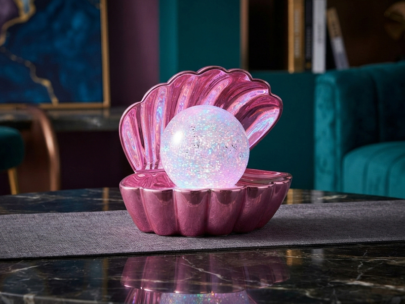 USB Muschel Tischlampe Pink mit RGB Beleuchtung, Höhe 14cm