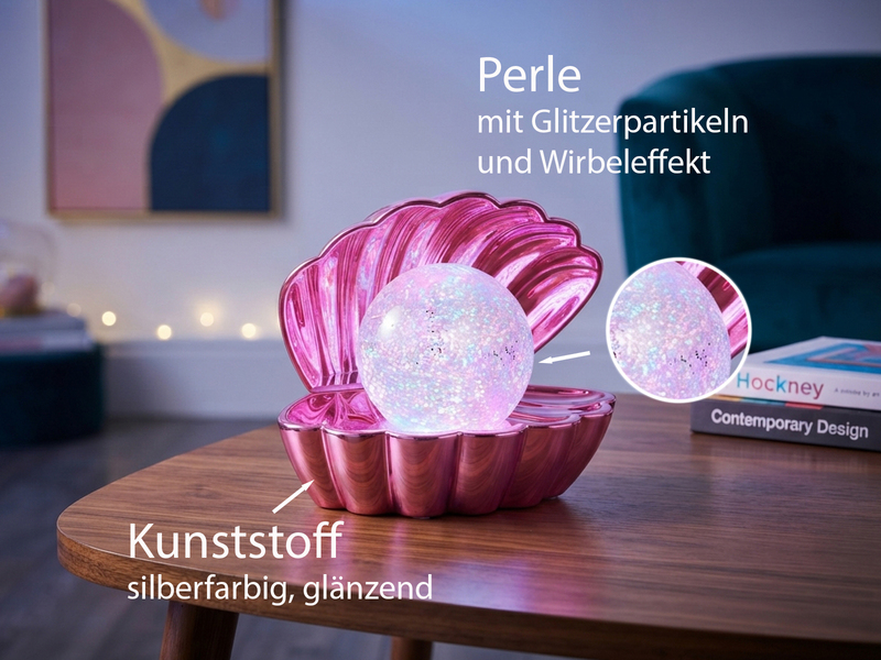 USB Muschel Tischlampe Pink mit RGB Beleuchtung, Höhe 14cm