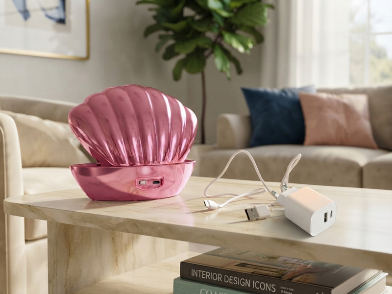 USB Muschel Tischlampe Pink mit RGB Beleuchtung, Höhe 14cm