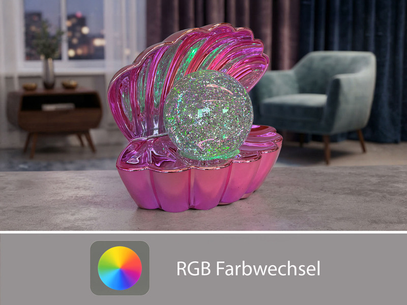 USB Muschel Tischlampe Pink mit RGB Beleuchtung, Höhe 14cm