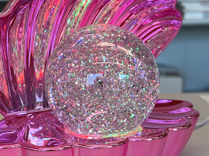 USB Muschel Tischlampe Pink mit RGB Beleuchtung, Höhe 14cm