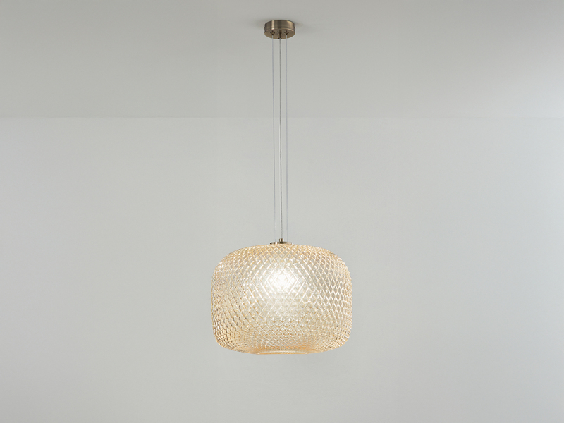 LED Pendelleuchte einflammig Kristall Glasschirm Bernsteinfarben, Ø 40cm