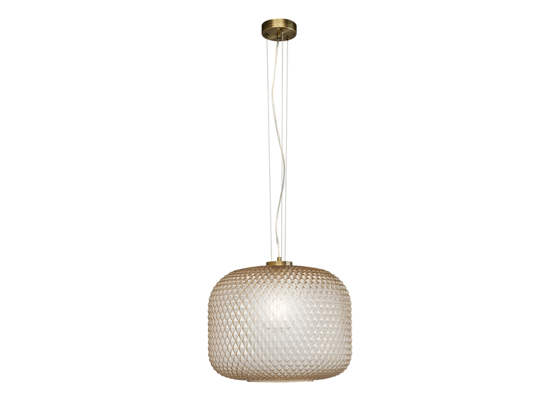 LED Pendelleuchte einflammig Kristall Glasschirm Bernsteinfarben, Ø 40cm
