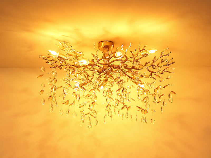 Große LED Deckenleuchte Gold 7-flammig Glas Kristall 2-farbig, Breite 85cm