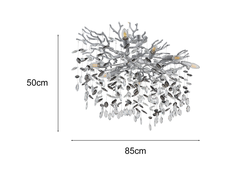 Große LED Deckenleuchte Silber 7-flammig Glas Kristall 2-farbig, Breite 85cm
