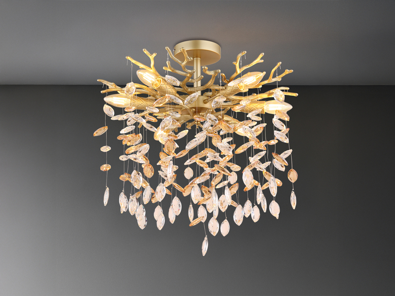 LED Deckenleuchte Gold 6-flammig Glas Kristall 2-farbig Ø 50cm