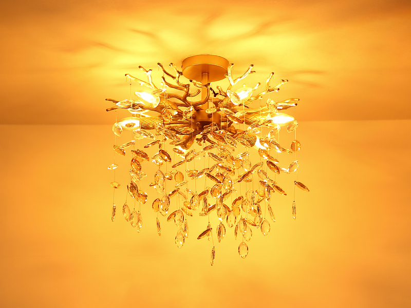 LED Deckenleuchte Gold 6-flammig Glas Kristall 2-farbig Ø 50cm