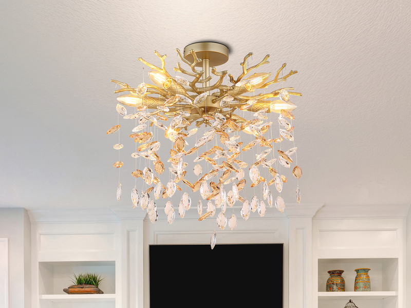 LED Deckenleuchte Gold 6-flammig Glas Kristall 2-farbig Ø 50cm