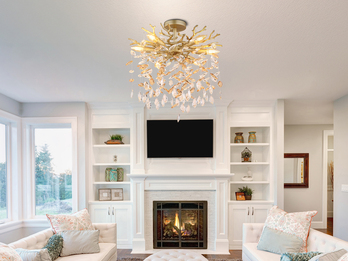 LED Deckenleuchte Gold 6-flammig Glas Kristall 2-farbig Ø 50cm