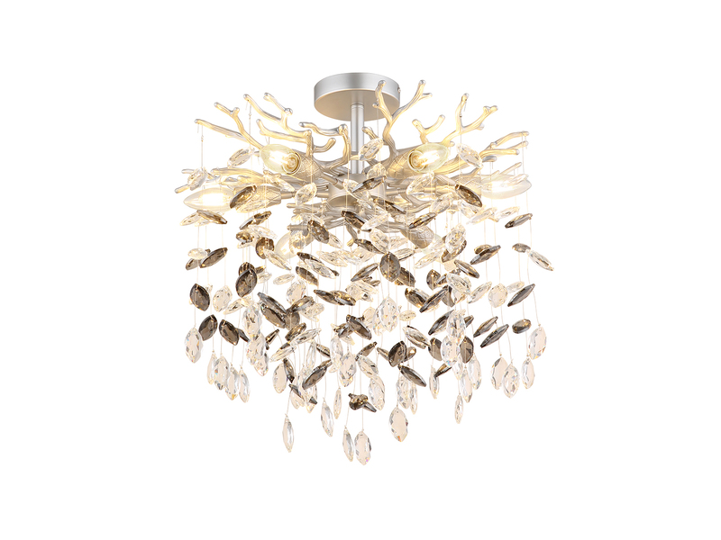 LED Deckenleuchte Silber 6-flammig Glas Kristall 2-farbig Ø 50cm