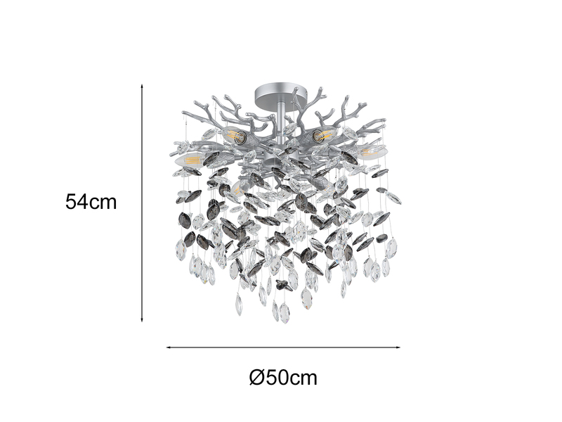 LED Deckenleuchte Silber 6-flammig Glas Kristall 2-farbig Ø 50cm