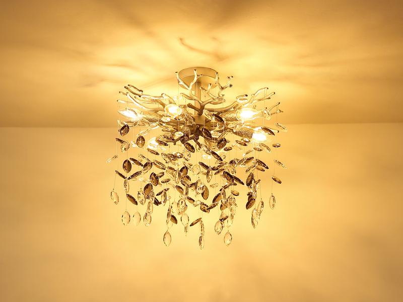 LED Deckenleuchte Silber 6-flammig Glas Kristall 2-farbig Ø 50cm