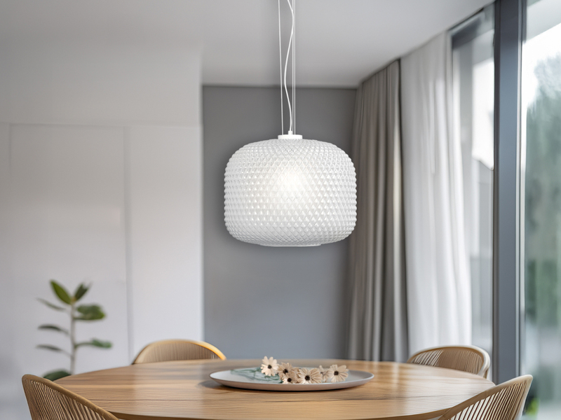 LED Pendelleuchte einflammig Kristall Glasschirm in Weiß, Ø 40cm