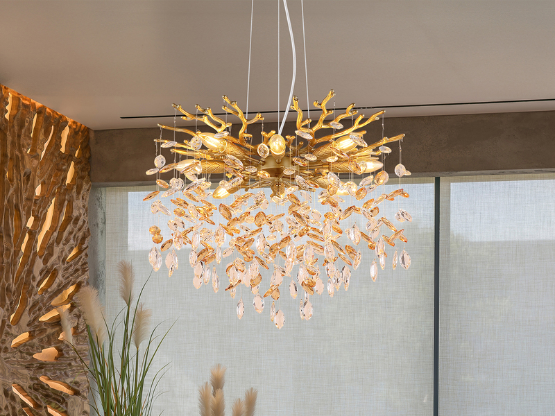 LED Kronleuchter Gold 8-flammig mit Glas Kristall 2-farbig Ø 60cm