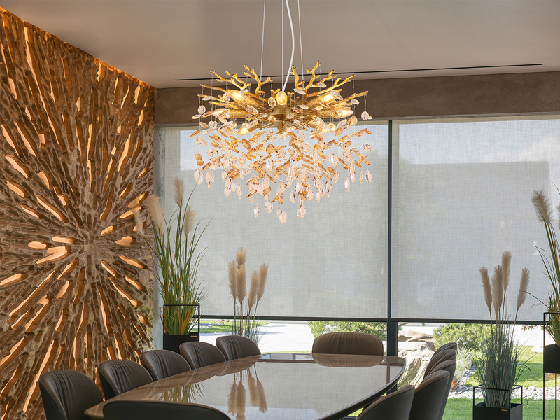 LED Kronleuchter Gold 8-flammig mit Glas Kristall 2-farbig Ø 60cm