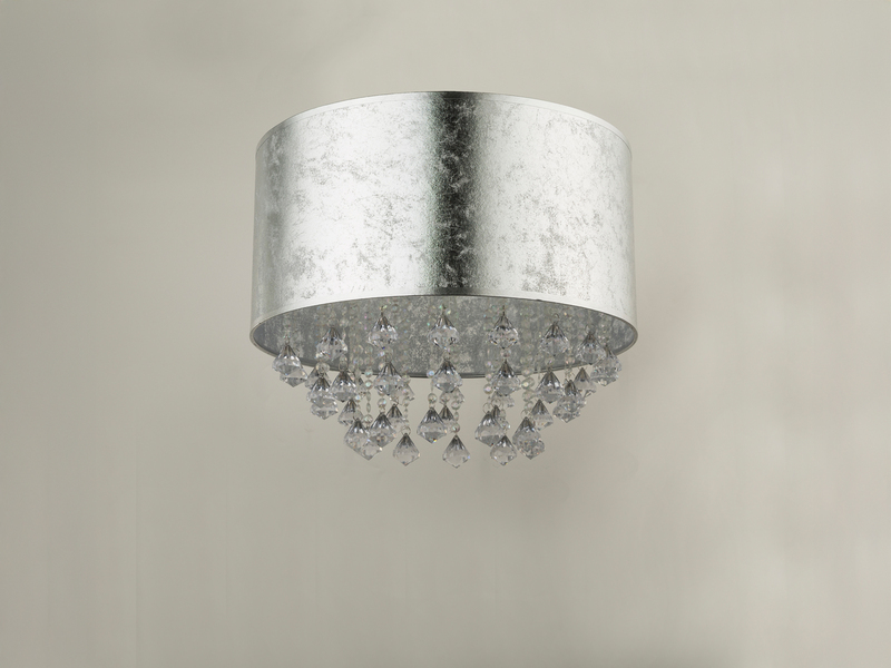 LED Deckenleuchte mit Stoff Lampenschirm Silber & Kristall Behang, Ø 40cm