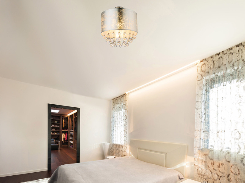 LED Deckenleuchte mit Stoff Lampenschirm Silber & Kristall Behang, Ø 40cm