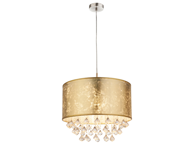 LED Pendelleuchte mit Stoff Lampenschirm Gold & Kristall Behang, Ø 40cm