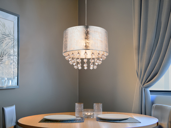 LED Pendelleuchte mit Stoff Lampenschirm Silber & Kristall Behang, Ø 40cm