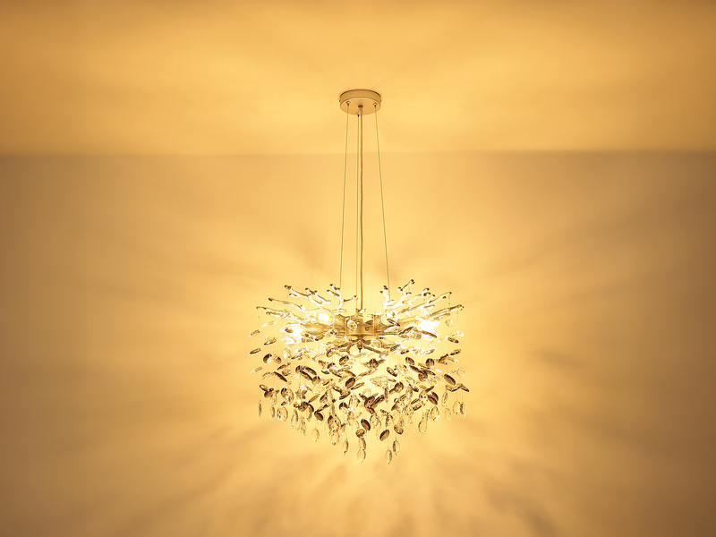 LED Kronleuchter Silber 8-flammig mit Glas Kristall 2-farbig Ø 60cm