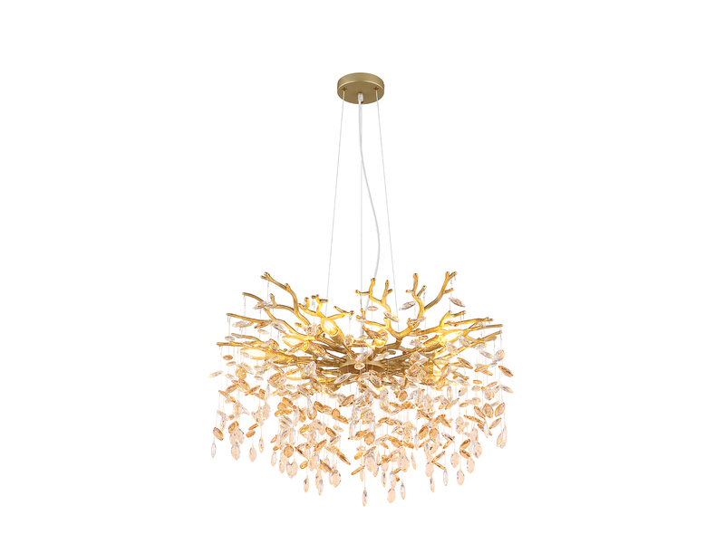 LED Kronleuchter Gold 10-flammig mit Glas Kristall 2-farbig Ø 80cm