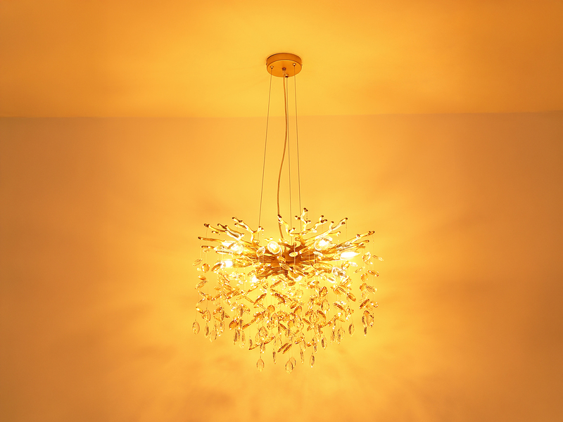 LED Kronleuchter Gold 10-flammig mit Glas Kristall 2-farbig Ø 80cm