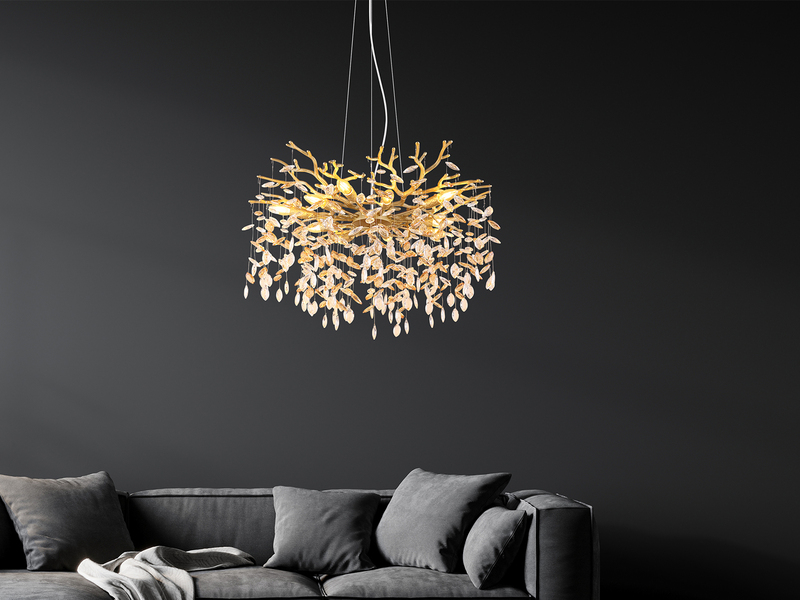 LED Kronleuchter Gold 10-flammig mit Glas Kristall 2-farbig Ø 80cm