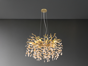 LED Kronleuchter Gold 10-flammig mit Glas Kristall 2-farbig Ø 80cm