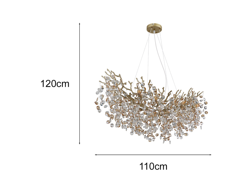 XL LED Kronleuchter Gold 10-flammig mit Glas Kristall 2-farbig, Breite 100cm