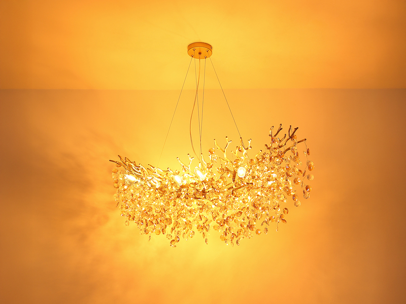 XL LED Kronleuchter Gold 10-flammig mit Glas Kristall 2-farbig, Breite 100cm