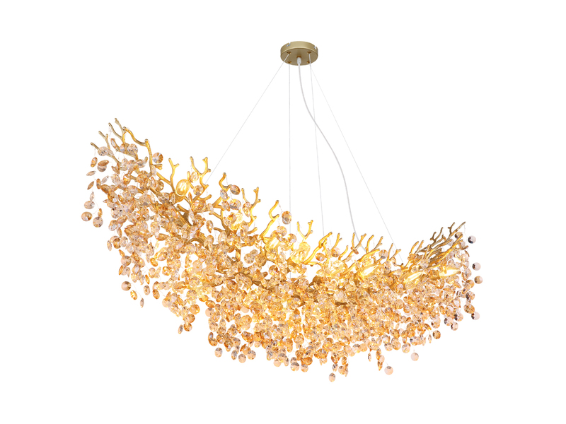 XXL LED Kronleuchter Gold 16-flammig mit Glas Kristall 2-farbig, Breite 150cm