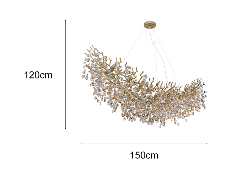XXL LED Kronleuchter Gold 16-flammig mit Glas Kristall 2-farbig, Breite 150cm