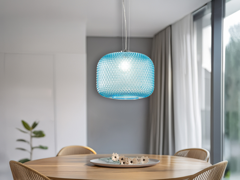 LED Pendelleuchte einflammig Kristall Glasschirm in Blau, Ø 40cm