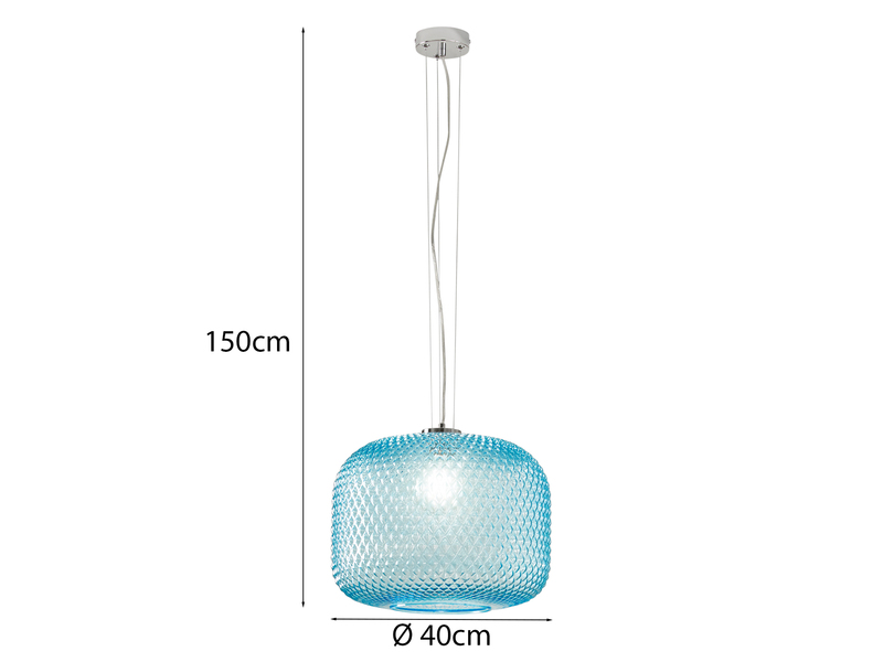 LED Pendelleuchte einflammig Kristall Glasschirm in Blau, Ø 40cm