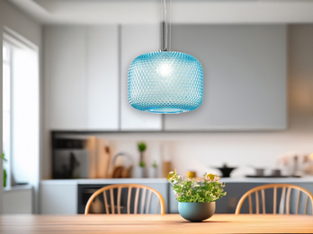 LED Pendelleuchte einflammig Kristall Glasschirm in Blau, Ø 40cm LED Pendelleuchte einflammig Kristall Glasschirm in Blau, Ø 40cm