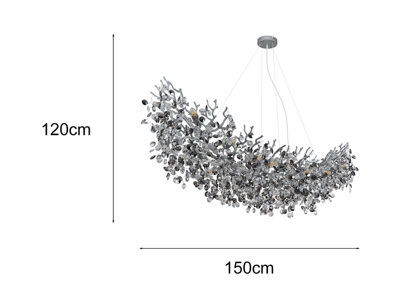XXL LED Kronleuchter Silber 16-flammig mit Glas Kristall 2-farbig, Breite 150cm