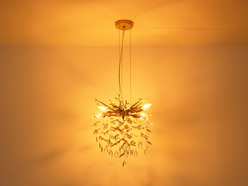 LED Kronleuchter Gold 4-flammig mit Glas Kristall 2-farbig Ø 40cm