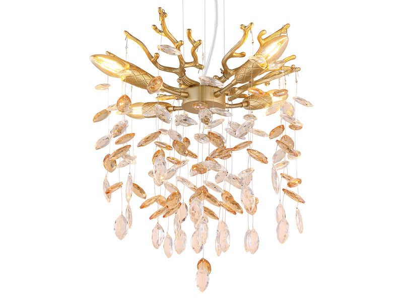 LED Kronleuchter Gold 4-flammig mit Glas Kristall 2-farbig Ø 40cm