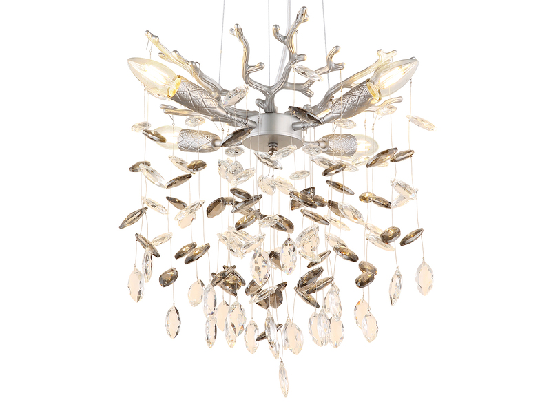 LED Kronleuchter Silber 4-flammig mit Glas Kristall 2-farbig Ø 40cm