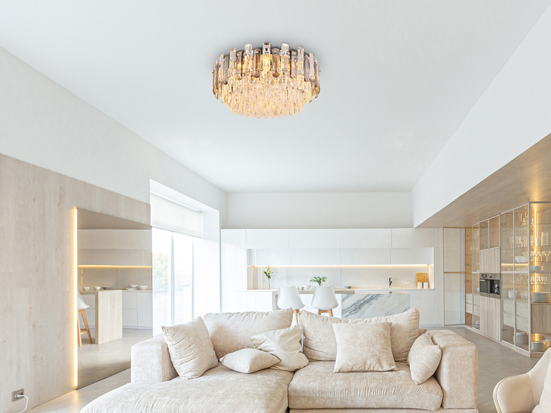 Große LED Deckenleuchte mit Acryl Kristallen und Rauchglas Stäben, Ø 55cm