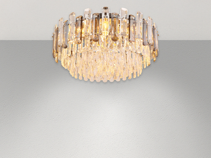 Große LED Deckenleuchte mit Acryl Kristallen und Rauchglas Stäben, Ø 55cm