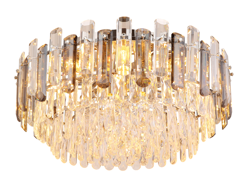 Große LED Deckenleuchte mit Acryl Kristallen und Rauchglas Stäben, Ø 55cm