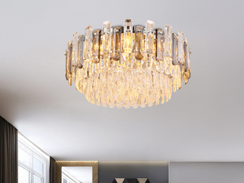 Große LED Deckenleuchte mit Acryl Kristallen und Rauchglas Stäben, Ø 55cm