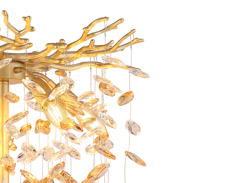 Ausgefallene LED Stehlampe Gold mit Glas Kristall 2-farbig, Höhe 155cm