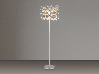 Ausgefallene LED Stehlampe Silber mit Glas Kristall 2-farbig, Höhe 155cm