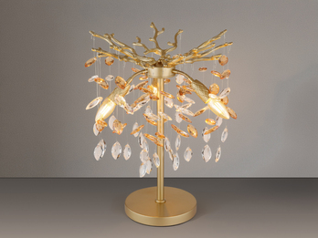 Ausgefallene LED Tischlampe Gold mit Glas Kristall 2-farbig, Höhe 50cm