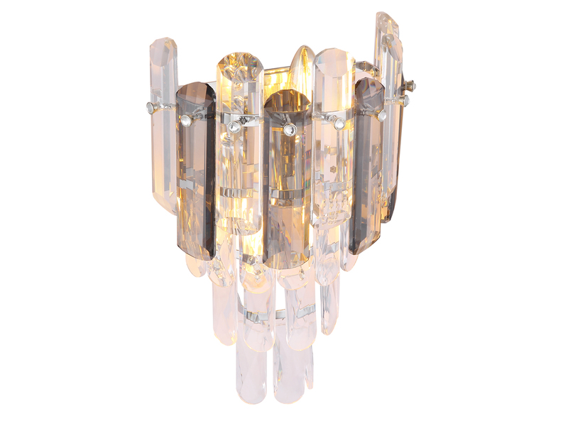 LED Wandleuchte mit Acryl Kristallen und Rauchglas Stäben, Höhe 34cm
